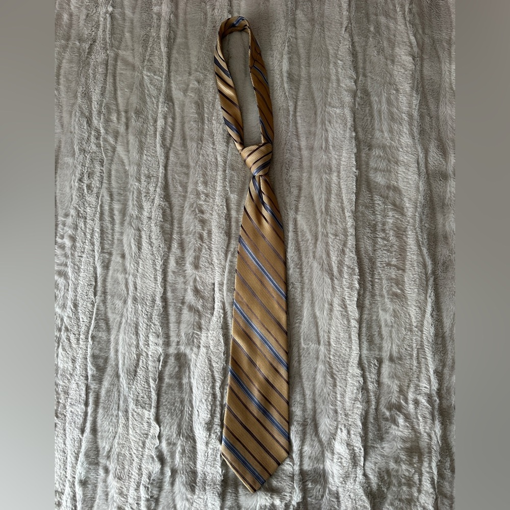 Silk Tie with Gold and Blue Stripes
